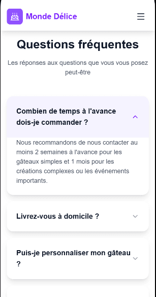 Monde Délice — catalogue de services sur mobile