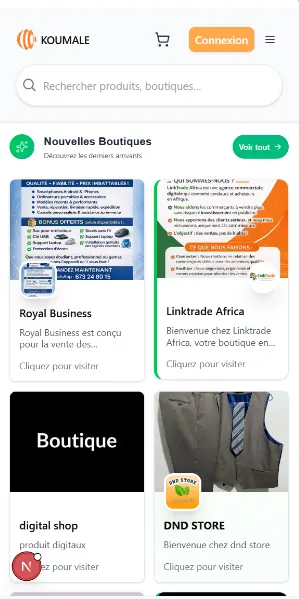Interface mobile de la marketplace KOUMALE